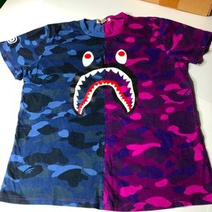 Bape Navy Purple Shark Camo Mens Small T-Shirt